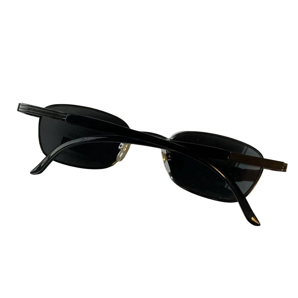Y2K Rectangle Sunglasses Black Silver Metal Frame Dark Lens UV400 Retro Unisex